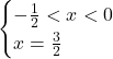 \begin{cases} -\frac 12<x<0 \\  x =\frac {3}{2} \end{cases}