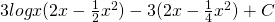 3logx(2x-\frac 12 x^2)-3(2x-\frac 14 x^2)+C